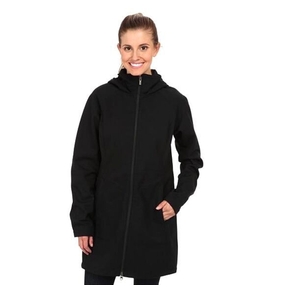 NEW! Columbia XS Soft Shell Hooded Rain Jacket $179 Waterproof Hiking Coat Black - Picture 1 of 6